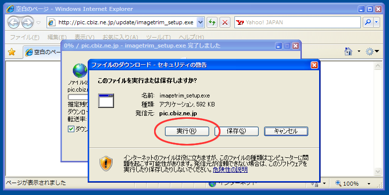 「実行」ボタンをクリック